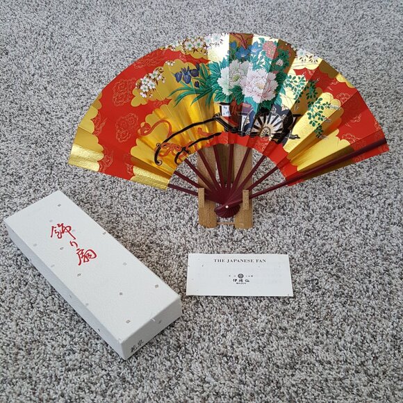 Authentic Imperial Japanese Fan Paper Bamboo Artisan IBASEN Handmade Kyoto Gold